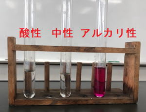 酸性・中性・アルカリ性でのフェノールフタレイン液の色の変化
